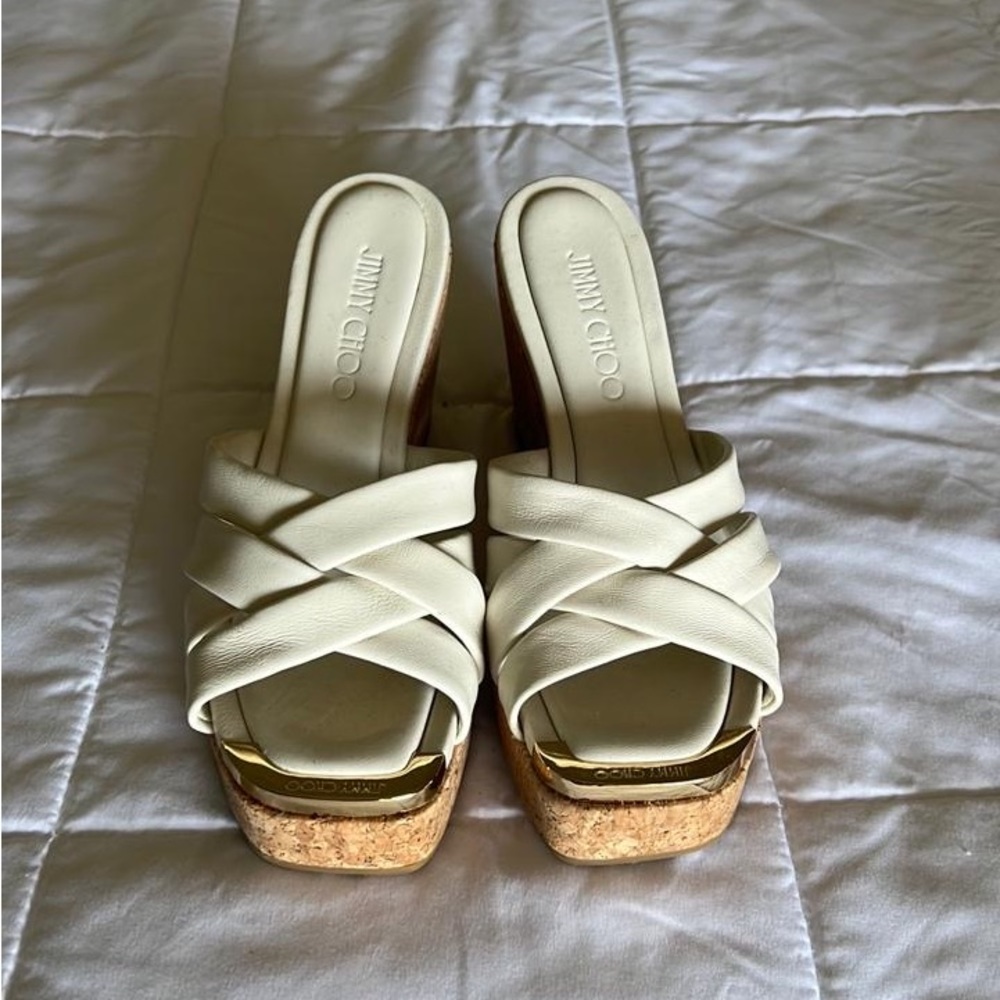 Jimmy Choo white leather wedges. Brand new never worn!